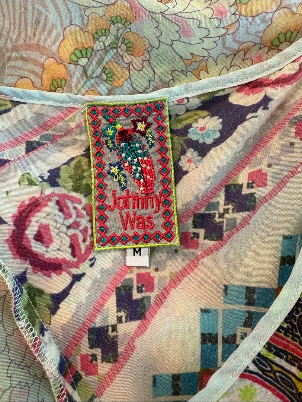 Johnny Was Silk Boho Patchwork Sleeveless Maxi Dress Summer Slip Floral Print - Picture 12 of 16